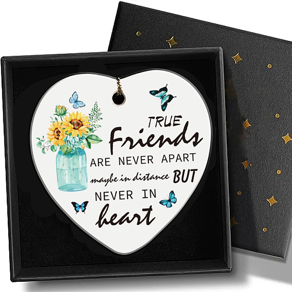 

PandaHall Printed Porcelain Hanging Ornaments, with Rope and Box, Heart, Butterfly, 72x76x3mm Porcelain Butterfly
