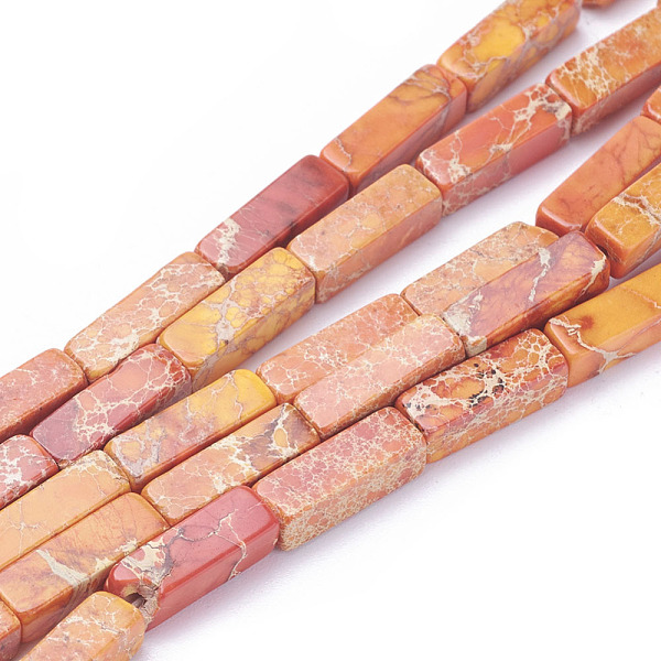 

PandaHall Natural Imperial Jasper Beads Strands, Cuboid, Dyed, Orange, 13~13.5x4.2~4.5x4.2~4.5mm, Hole: 1.2mm, about 30pcs/strand, 15.5...
