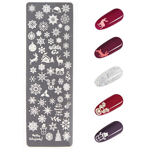 

PandaHall Stainless Steel Nail Art Stamping Plates, Nail Image Templates, Rectangle with Snowflake Pattern, Stainless Steel Color, 120x40mm...