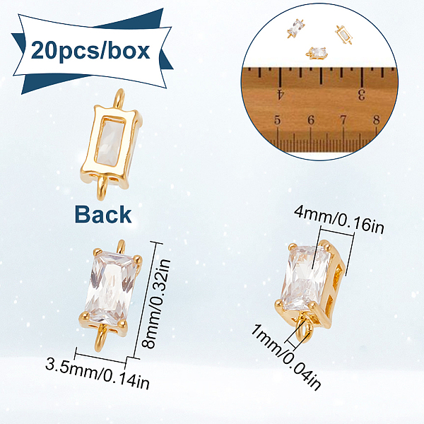 

PandaHall BENECREAT 20Pcs Long-Lasting Plated Brass Clear Cubic Zirconia Connector Charms, Nickel Free, Rectangle Link, Real 18K Gold Plated...