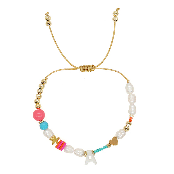 

PandaHall Initial Letter Natural Pearl Braided Bead Bracelet, Adjustable Bracelet, Letter A, 11 inch(28cm) Pearl Letter A