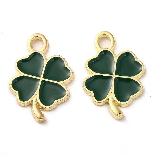 

PandaHall Alloy Enamel Pendants, Clover Charm, Light Gold, Dark Green, 19x13x13mm, Hole: 2.5x2mm Alloy+Enamel Clover