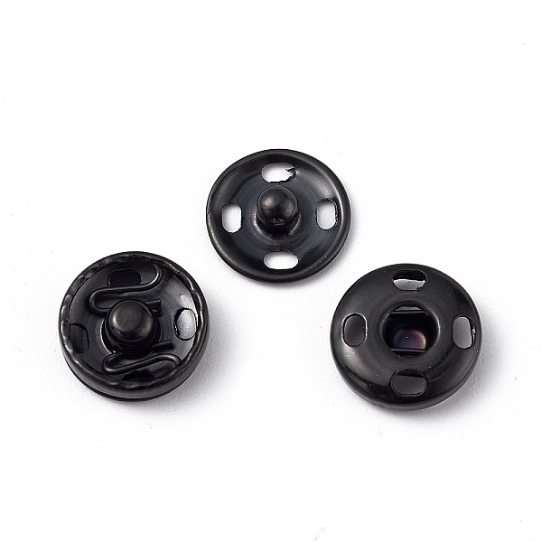 

PandaHall 202 Stainless Steel Snap Buttons, Garment Buttons, Sewing Accessories, Electrophoresis Black, 10x3.5mm Stainless Steel Flat Round