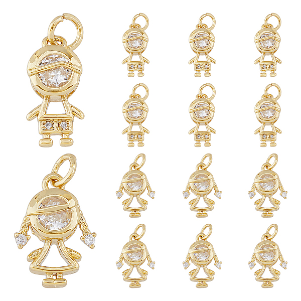 

PandaHall DICOSMETIC 12Pcs 2 Style Brass Micro Pave Cubic Zirconia Pendants, with Jump Ring, Boy & Girl Charm, Real 18K Gold Plated..., Clear