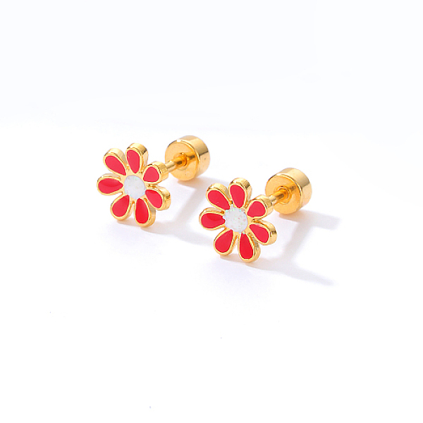 

PandaHall Real 18K Gold Plated Stainless Steel Stud Earrings for Women, Daisy Flower, Red, No Size Stainless Steel Flower Red