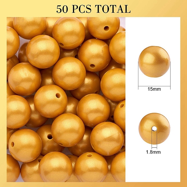 

PandaHall 50Pcs Silicone Beads Round Rubber Beads 15MM Loose Spacer Beads for DIY Supplies Jewelry Keychain Making, Gold, 15mm, Hole: 1.8mm...