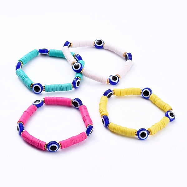 

PandaHall Evil Eye Stretch Bracelets, Handmade Polymer Clay Heishi Beads Stretch Bracelets, with Resin Beads and Alloy Spacer Beads, Mixed..., Multicolor