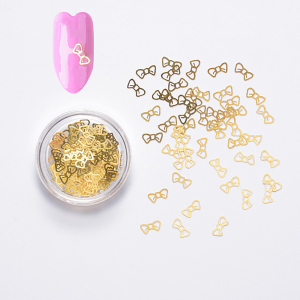 

PandaHall Brass Cabochons, Nail Art Decoration Accessories, Bowknot, Golden, 3x6x0.1mm, about 100pcs/box Brass Bowknot