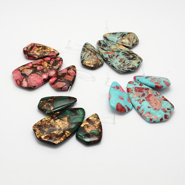 

PandaHall Assembled Synthetic Dyed Gemstone and Bronzite Pendant Sets, teardrop, Mixed Color, 33~50x20~28x6~6.5mm, Hole: 1.5mm Natural..., Multicolor