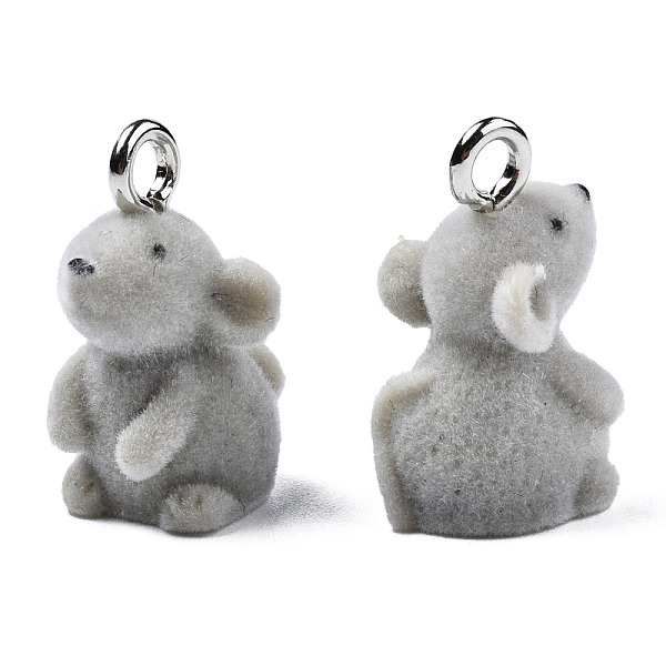 

PandaHall Flocky Resin Pendants, with Platinum Plated Iron Loops, Mouse, Silver, 20x14x11.5mm, Hole: 2.5mm Iron+Resin Mouse Silver