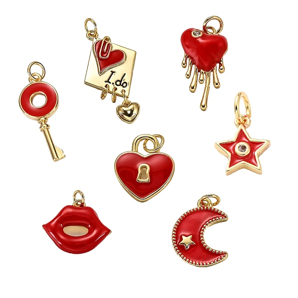 

PandaHall 7Pcs 7 Style Brass Enamel Pendants, with Clear Cubic Zirconia, Long-Lasting Plated, Real 18K Gold Plated, Mixed Shapes, Red...