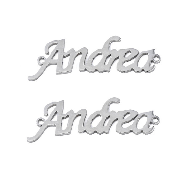 

PandaHall 304 Stainless Steel Connector Charms, Word Andrea, Stainless Steel Color, 11.5x34.5x1mm, Hole: 1.2mm 304 Stainless Steel Word