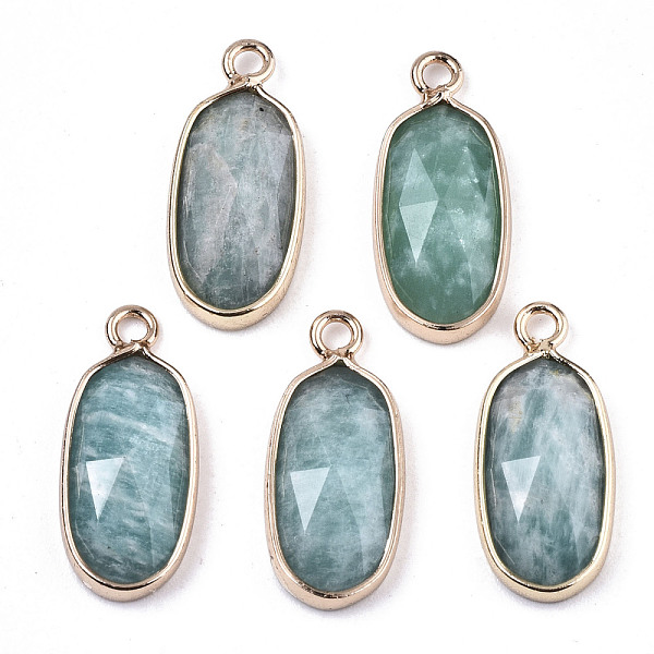 

PandaHall Natural Flower Amazonite Pendants, with Light Gold Plated Brass Edge and Loop, Oval, Faceted, 18x8x4mm, Hole: 1.6mm Flower...