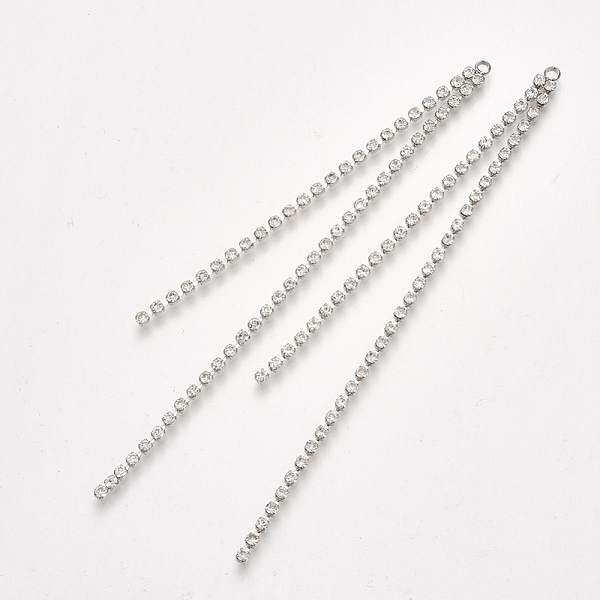 

PandaHall Brass Chain Tassel Big Pendants, with Cubic Zirconia, Clear, Real Platinum Plated, 105x4x2mm, Hole: 1.5mm Brass Clear