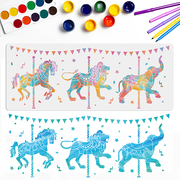 

PandaHall MAYJOYDIY Carousel Stencils Carousel Horse Template Lion Horse Elephant Flags Amusement Park Project Stencil 39.4×15.7inch...