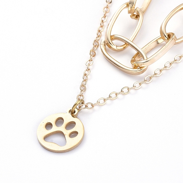 

PandaHall 304 Stainless Steel Paperclip Chains Pendants Tiered Necklaces, Double Layered Necklaces, with Lobster Claw Clasps, Flat Round...
