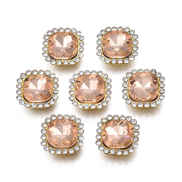 

PandaHall Sew on Rhinestone, Transparent Glass Rhinestone, with Iron Prong Settings, Faceted, Square, Light Peach, 14x14x6.5mm, Hole: 1.5mm..., Pink