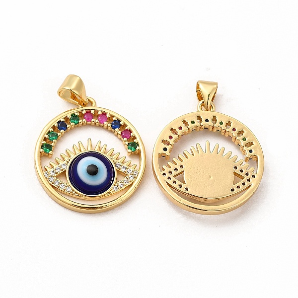 

PandaHall Rack Plating Brass Micro Pave Colorful Cubic Zirconia Pendants, with Handmade Evil Eye Lampwork, Cadmium Free & Lead Free...