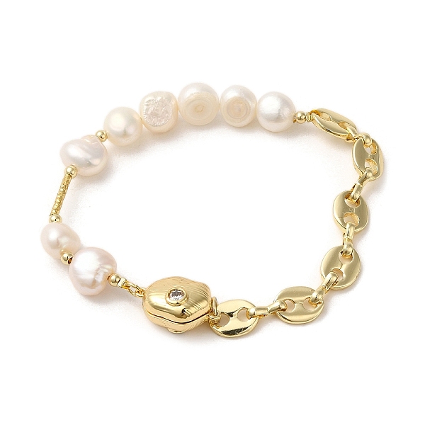 

PandaHall Natural Pearl & Rhinestone Beaded Bracelets, with Brass Coffee Bean Chains and Magnetic Clasps, Real 14K Gold Plated, 7-1/4 inch...