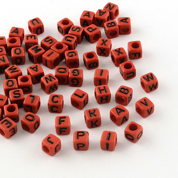 

PandaHall Letter Style Opaque Acrylic Beads, Horizontal Hole, Cube, Red, 6x6x6mm, Hole: 3.5mm, about 2700pcs/500g Acrylic Cube Red