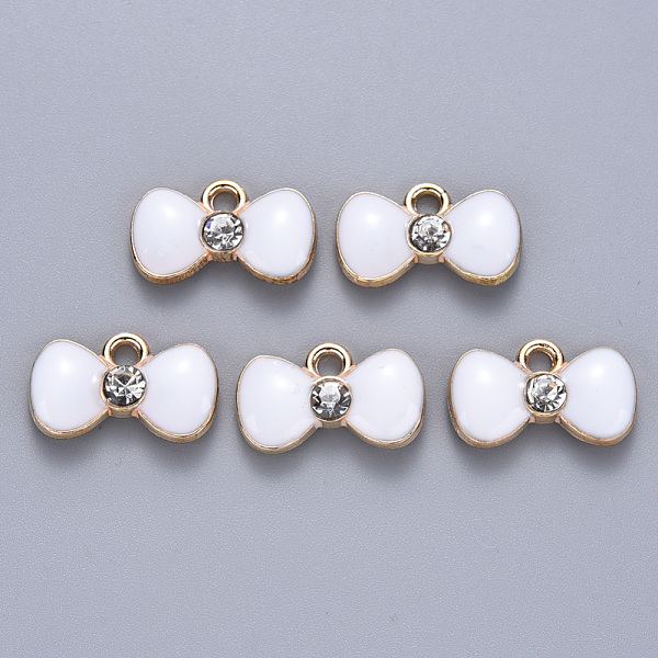 

PandaHall Alloy Enamel Charms, with Crystal Rhinestone, Bowknot, Light Gold, White, 9x15x2mm, Hole: 1.8mm Brass Rhinestone+Enamel Bowknot...