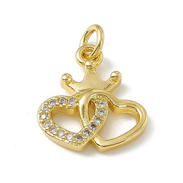

PandaHall Brass Micro Pave Clear Cubic Zirconia Charms, with Open Jump Rings, Double Heart with Crown, Real 18K Gold Plated, 14.5x13x2.5mm...