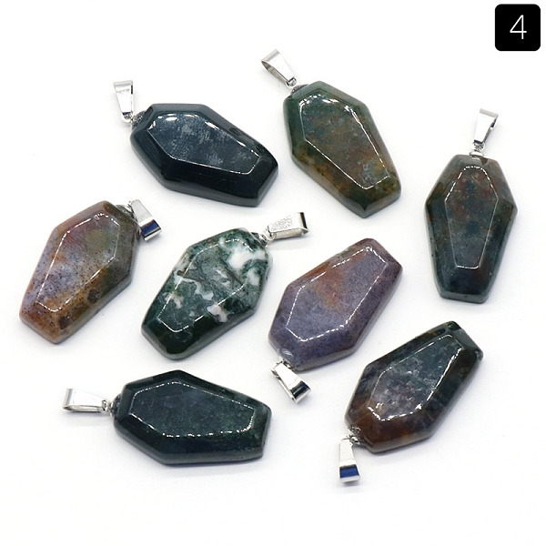 

PandaHall Natural Indian Agate Pendants, Halloween Coffin Charms, 30x19mm Indian Agate Hexagon