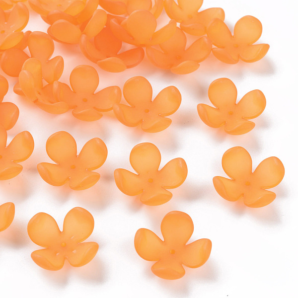

PandaHall Frosted Acrylic Bead Caps, 4-Petal, Flower, Orange, 27x27x11mm, Hole: 1.8mm, about 276pcs/500g Acrylic Orange