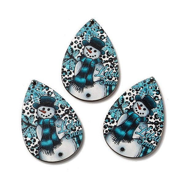

PandaHall Single Face Printed Wood Big Pendants, Christmas Teardrop Charms, Dark Turquoise, 54x36.5x2.4mm, Hole: 2mm Wood Teardrop