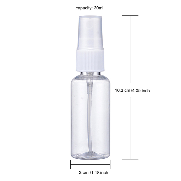 

PandaHall 30ml Transparent PET Plastic Refillable Spray Bottle, for Perfume, Essential Oil, Clear, 10.3x3cm, Capacity: 30ml(1.01 fl. oz)...