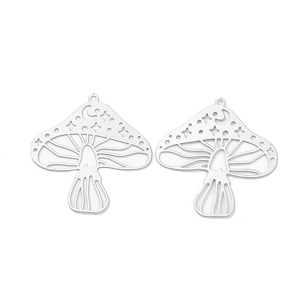 

PandaHall 201 Stainless Steel Pendants, Etched Metal Embellishments, Mushroom Charm, Stainless Steel Color, 32x30x0.2mm, Hole: 1.4mm 201...