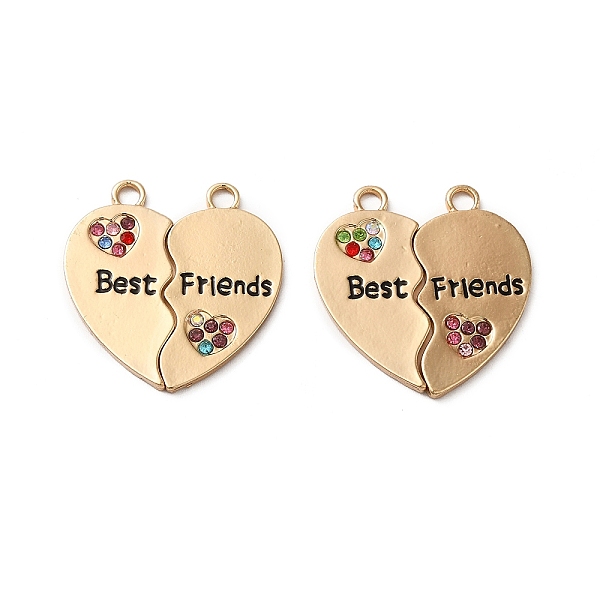 

PandaHall Alloy Enamel Split Pendants, with Rhinestone, Cadmium Free & Nickel Free & Lead Free, Heart with Word Best Friends, Light Gold...