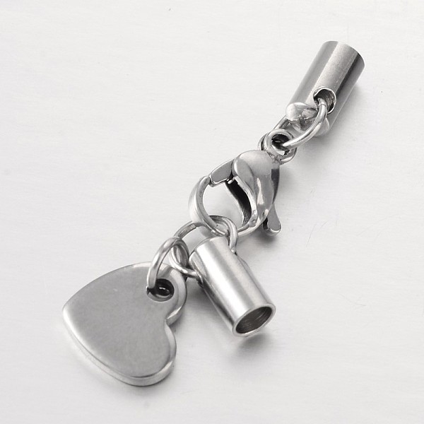 

PandaHall 304 Stainless Steel Lobster Claw Clasps, with Cord Ends and Heart Charms, Stainless Steel Color, 34mm, Hole: 3mm 304 Stainless...