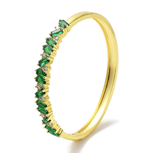 

PandaHall Brass Pave Clear Cubic Zirconia Hinged Bangles, Green Glass Bangles for Women, Real 18K Gold Plated, Rectangle, Inner Diameter...