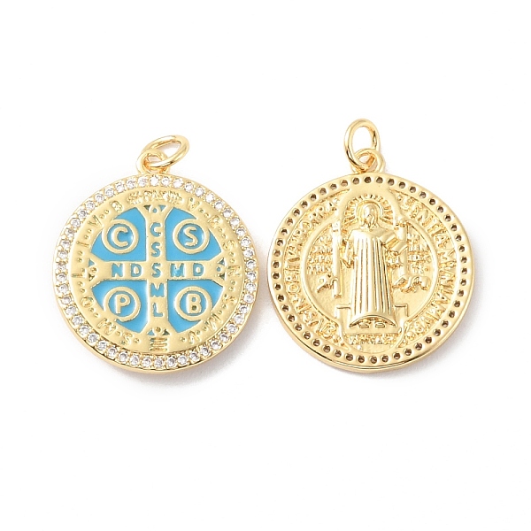 

PandaHall Rack Plating Brass Pendants, with Enamel, Long-Lasting Plated, Real 18K Gold Plated, Cadmium Free & Lead Free, Flat Round, Cross...