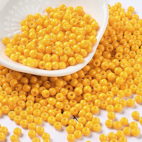 

PandaHall Baking Paint Glass Seed Beads, Round, Gold, 4x3mm, Hole: 1.2mm, about 7650pcs/pound Glass Gold