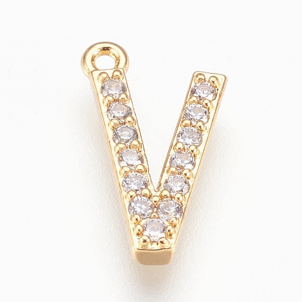 

PandaHall Brass Letter Pendants, with Cubic Zirconia, Lead Free & Cadmium Free & Nickel Free, Long-Lasting Plated, Golden, Letter.V..., Clear