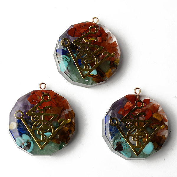 

PandaHall Flat Round Epoxy Resin Pendants, with Natural Amethyst & Lapis Lazuli & Sodalite & Green Aventurine & Tiger Eye & Carnelian & Red...