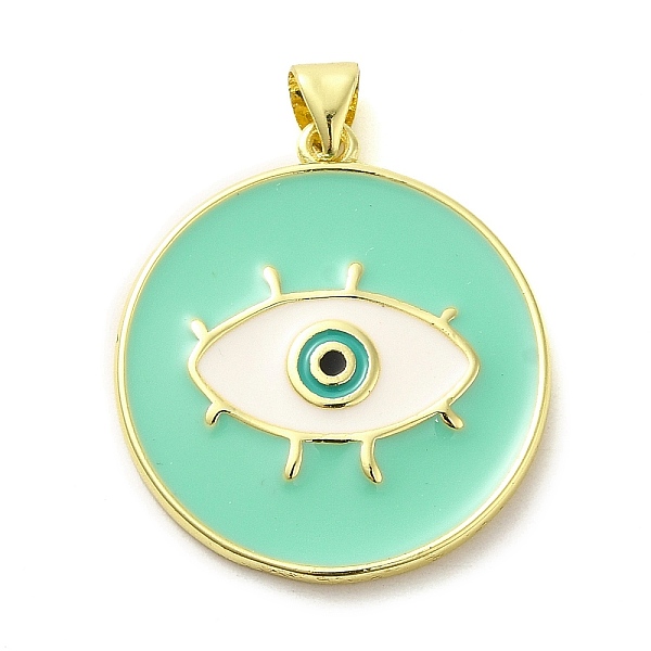 

PandaHall Real 18K Gold Plated Brass Pendants, with Enamel, Flat Round with Eye Charm, Aquamarine, 27.5x25x2.5mm, Hole: 5x3.5mm Brass+Enamel..., Green
