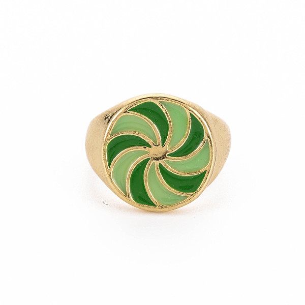 

PandaHall Rack Plating Light Gold Alloy Enamel Wide Band Rings, Cadmium Free & Lead Free, Flat Round, Dark Green, US Size 7 1/4(17.5mm)...