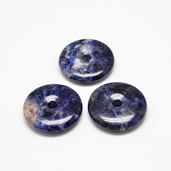 

PandaHall Natural Sodalite Pendants, Donut/Pi Disc, Donut Width: 17mm, 37~40x7~10mm, Hole: 6~8mm Sodalite Donut