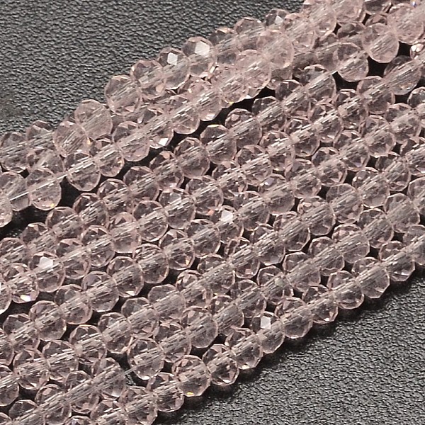 

PandaHall Faceted Rondelle Transparent Glass Beads Strands, Misty Rose, 3.5x2mm, Hole: 0.5mm, about 148pcs/strand, 14.9 inch Glass Rondelle..., Red