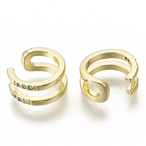 

PandaHall Brass Micro Pave Clear Cubic Zirconia Cuff Earrings, Nickel Free, Real 18K Gold Plated, 12.5x6mm, Inner Diameter: 10mm Brass Clear