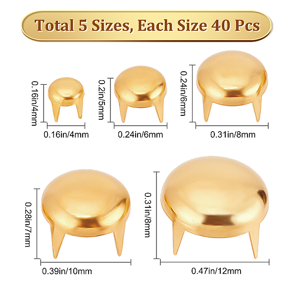 

PandaHall GORGECRAFT 5 Sizes 200PCS Claw Rivet Nailheads Spots Stud Round Dome Studs Metal Mushroom Head Spike Prong Nail for DIY Leather...