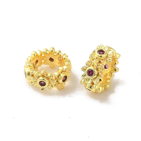 

PandaHall Rack Plating Brass Beads, with Cubic Zirconia, Long-Lasting Plated, Lead Free & Cadmium Free, Rings with Flower, Old Rose, 8x4mm...