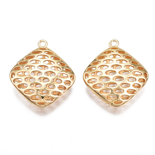 

PandaHall Brass Pendants, Hollow, Nickel Free, Rhombus, Real 18K Gold Plated, 28x25x8mm, Hole: 2mm, Side Length: 21mm Brass Rhombus