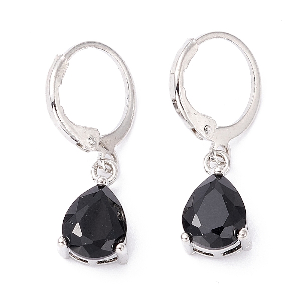 

PandaHall Teardrop Rhinestone Dangle Earrings for Girl Women Gift, Brass Leverback Earrings, Platinum, Jet, 26mm, Pin: 0.7mm Brass Black