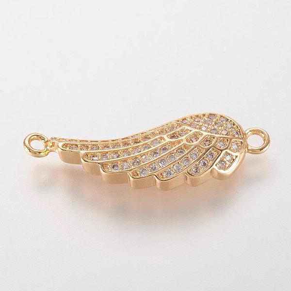 

PandaHall Brass Micro Pave Cubic Zirconia Links, Wing, Golden, 27x8.5x3mm, Hole: 1.5mm Brass+Cubic Zirconia Wing