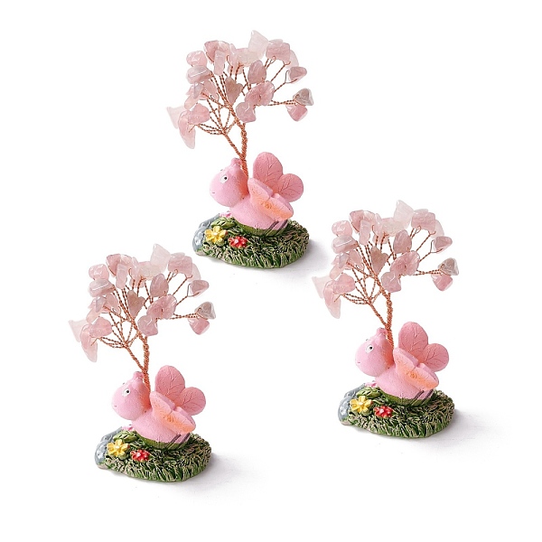 

PandaHall Natural Rose Quartz Chips & Resin Pedestal Display Decorations, with Brass Finding, Tree, 71~74x49~53x32~34mm Rose Quartz Tree