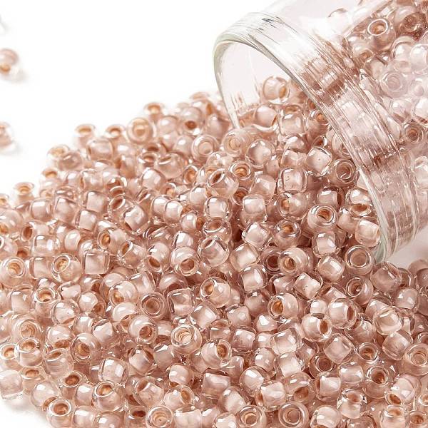 

PandaHall TOHO Round Seed Beads, Japanese Seed Beads, (1069) Soft Misty Rose Lined Crystal, 8/0, 3mm, Hole: 1mm, about 220pcs/10g Glass Pink